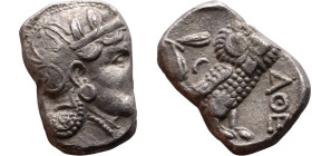 ATTICA, Athens. Circa 454-404 BC. AR Tetradrachm Obverse: Head of Athena right, with frontal eye, wearing earring, necklace, and crested Attic helmet ...