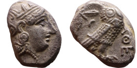 ATTICA, Athens. Circa 454-404 BC. AR Tetradrachm Obverse: Head of Athena right, with frontal eye, wearing earring, necklace, and crested Attic helmet ...