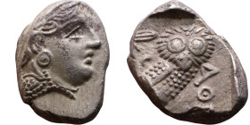 ATTICA, Athens. Circa 454-404 BC. AR Tetradrachm Obverse: Head of Athena right, with frontal eye, wearing earring, necklace, and crested Attic helmet ...