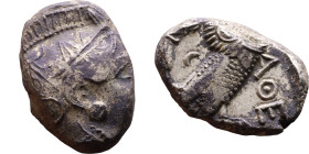 ATTICA, Athens. Circa 454-404 BC. AR Tetradrachm Obverse: Head of Athena right, with frontal eye, wearing earring, necklace, and crested Attic helmet ...