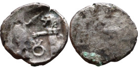 PHOENICIA: Sidon (4th century) Ar Obol Obverse: Galley l.; legend in Phoenician, Reverse. Persian king battling lion

10mm 0,77g