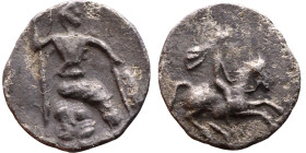 Greek Silver coin. (IV-III century BC) Obverse: Standing Figure. Reverse: Rider on horseback to the right

9mm 0,31g