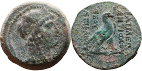 Antiochos IV Epiphanes (Seleukid King: 175-164 BC). AE bronze. Obverse: Bust of Isis Reverse: Eagle standing right on thunderbolt

28mm 19,00g