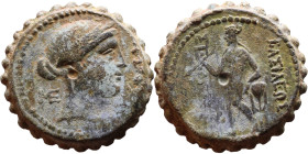 Seleukos IV Filopator (Seleukid King: 187 – 175 BC) AE bronze. Obv:Diademed head of Seleucus IV right Reverse: Apollo standing left, testing arrow and...