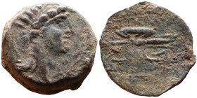 Greek Bronze coin. (IV-I century BC) Obverse: bust to right Reverse: Thunderbolt

20mm 6,22g
