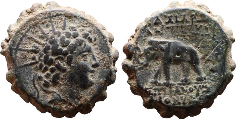 Antiochos VI Dionysos (Seleukid King: 145-141 BC). AE bronze. Obv.: radiate and ...