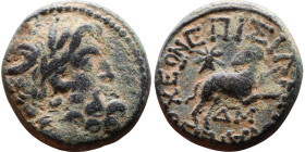 SYRIA. Antioch. Pseudoautonomous (time of Augustus: 27 BC - 14 AD). AE bronze. Obv.: laureate head of Zeus, right. Rev.: ΕΠΙ ΣΙΛΑΝΟΥ ΑΝΤΙΟΧΕΩΝ, ΔΜ (in...