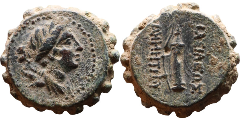 Demetrios I Soter (Seleukid King: 162 – 150 BC) bronze: Obv: Laureate head of Ap...