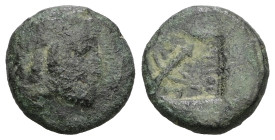 Lykian League, Tlos Æ Unit. Circa 100 BC. Laureate head of Apollo to right / Quiver and bow in saltire, ΛYKIΩN above, T-Λ across fields; all within in...