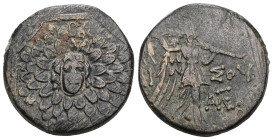 PONTOS, Amisos. Circa 90-85 BC. Æ. 
Aegis / Nike advancing right, holding palm tied with fillet over left shoulder. 
Weight 6,73 gr - Diameter 19 mm.