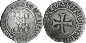 France - Bretagne - Jean V - Blanc à la targe (Nantes)

TB+

Jean V (1399-1442). A/ + IOHANNES BRITONV DVX N. Huit mouchetures un trèfle, à la poi...