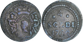 France - Corse - Paoli - 4 soldi 1762 (Murato)

TTB

Paoli (1755-1769). A/ Tête de Maure, couronnée. 

R/ 4 SOLDI (millésime) dans un cartouche ...
