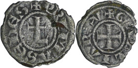 France - Lyonnais - Archevêché de Lyon - Obole (1200-12600)

TB+

A/ + PRIMA SEDES. Dans le champ, un L barré. 

R/ + GALLIARV. Croix.

Bd.113...