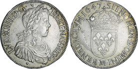 France - Louis XIV (1643-1715) - Ecu à la mèche longue - 1647 M (Toulouse)

SUP

L4L.163-Ga.202

 Ar ; 27.24 gr ; 39 mm