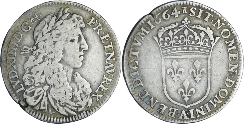 France - Louis XIV (1643-1715) - ¼ d'écu au buste juvénile - 1664 A (Paris)

T...