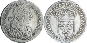 France - Louis XIV (1643-1715) - ¼ d'écu au buste juvénile - 1667 N (Montpellier)

TB

L4L.198-Ga.143

 Ar ; 6.74 gr ; 27 mm

Monnaie très dif...
