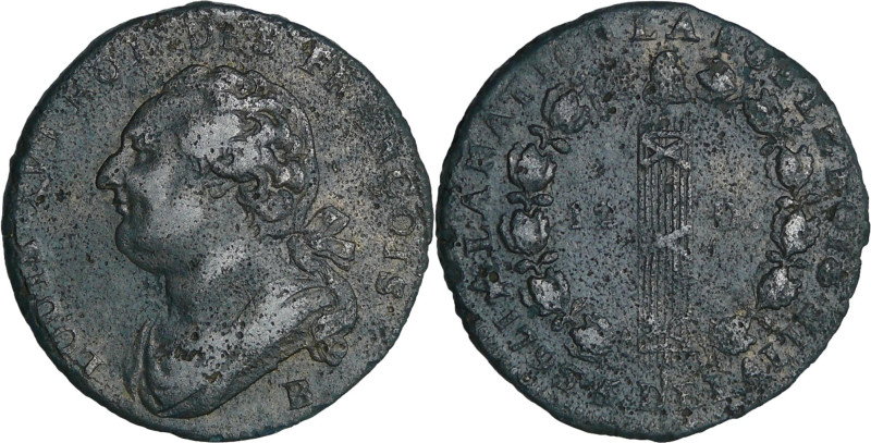 France - Constitution (1791-1792) - 12 deniers type FRANCOIS 1793 B (Rouen), 179...