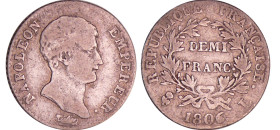 France - Napoléon 1er (1804-1814) - 1/2 franc empereur 1806 L (Bayonne)

TB

Ga.396-F.175

 Ar ; 2.39 gr ; 18 mm