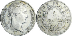 France - Napoléon 1er (1804-1814) - 5 francs revers empire 1809 K (Bordeaux)

TTB

Ga.584-F.307

 Ar ; 24.80 gr ; 37 mm