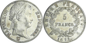 France - Napoléon 1er (1804-1814) - 5 francs revers empire 1811 A (Paris), date espacée

SUP

Ga.584-F.307

 Ar ; 24.95 gr ; 37 mm