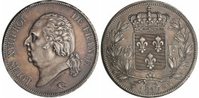 France - Louis XVIII (1815-1824) - 5 francs au buste nu 1817 W (Lille)

SUP+

Ga.614-F.309

 Ar ; 24.90 gr ; 37 mm

Monnaie recouverte d'une e...