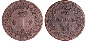 France - Louis XVIII (1815-1824) - Un décime Blocus de Strasbourg 1815 BB••

TTB+

Ga.196-F.132a

 Cu ; 15.71 gr ; 32 mm
