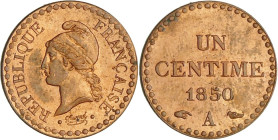 France - Deuxième république (1848-1852) - 1 centime Dupré 1850 A (Paris)

SPL

Ga.84-F.101

 Br ; 1.98 gr ; 18 mm