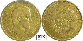 France - Napoléon III (1852-1870) - 10 francs grand module 1859 BB (Strasbourg)

PCGS VF 25

Ga.1014-F.506

 Au ; 3.22 gr ; 19 mm

PCGS #49310...