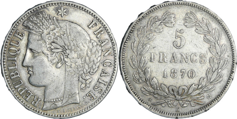 France - Gouvernement de défense nationale (1870-1871) - 5 francs Cérès sans lég...