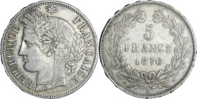 France - Gouvernement de défense nationale (1870-1871) - 5 francs Cérès sans légende 1870 K (Bordeaux)

TTB

Ga.742-F.332

 Ar ; 24.84 gr ; 37 m...