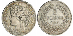 France - Troisième république (1871-1940) - 2 francs Cérés sans légende 1871 k (Bordeaux)

TTB

Ga.529-F.264

 Ar ; 9.93 gr ; 27 mm