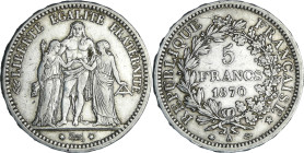 France - Gouvernement de défense nationale (1870-1871) - 5 francs Hercule 1870 A (Paris)

TTB+

Ga.745-F.334

 Ar ; 24.85 gr ; 37 mm