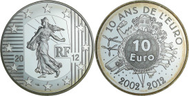 France - Série Semeuse - Belle Épreuve de 10 euro - 10 ans de l'euro 2012

BE

 Ar ; 22.2 gr ; 37 mm

Monnaie avec certificat numéroté (1126 / 1...
