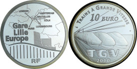 France - Les trains - Belle Épreuve de 10 euro - Lille Europe TGV 2010

BE

 Ar ; 22.2 gr ; 37 mm

Monnaie présentée dans son écrin avec cartouc...