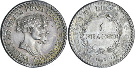 Italie - Principauté de Lucques et Piombino - 1 franco 1808 (Florence)

SPL

A/ Bustes accolés à droite. FELICE ED ELISA PP. DI LUCCA E PIOMBINO....