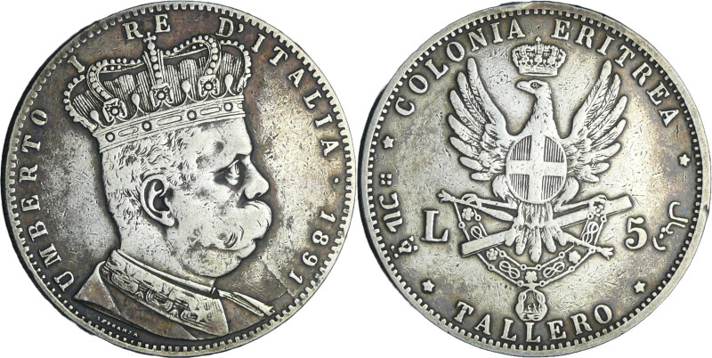 Italie - Savoie colonie d’Eritrée - Umberto I (1878-1900) - 5 lire ou Tallero 18...