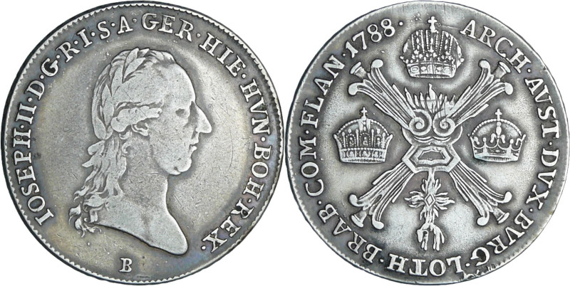 Pays-Bas autrichien - Joseph II (1780-1790) - 1/4 couronne 1788 B (Kremnitz)

...