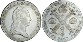 Pays-Bas autrichien - Léopold II (1790-1792) - Couronne 1797 H (Gunzburg)

TTB

Dav.1175-KM#42

 Ar ; 29.46 gr ; 40 mm