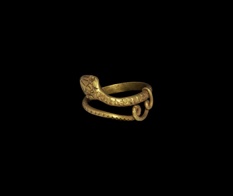 Egyptian Gold Snake Ring
Ptolemaic Period, 332-30 BC. A D-section coiled gold h...