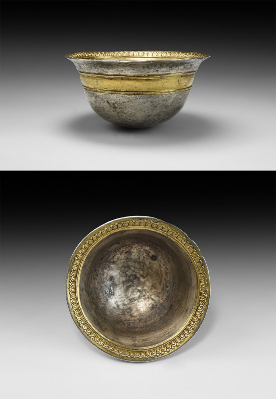 Greek Gilt Silver Palm Cup
5th-3rd century BC. A parcel-gilt silver palm cup wi...