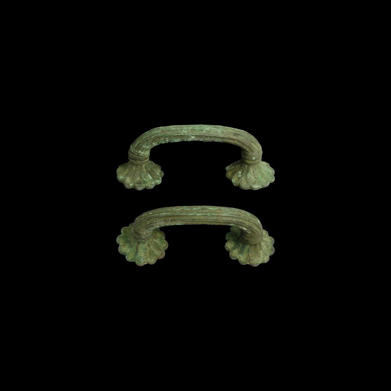Greek Door Handle Pair
5th-3rd century BC. A matched pair of substantial bronze...