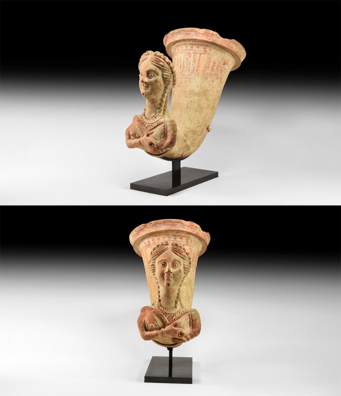 Parthian Goddess Anahita Rhyton
3rd century BC-2nd century AD. A terracotta rhy...