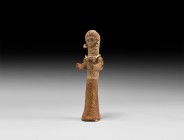 Parthian Standing Idol
3rd century BC-2nd century AD. A carved bone figure, standing female in flared dress, with dressed hair and incised facial det...