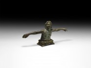 Roman Orontes River God Figure
1st-2nd century AD. A bronze figure of the river god Orontes swimming in his element with arms outstretched before and...