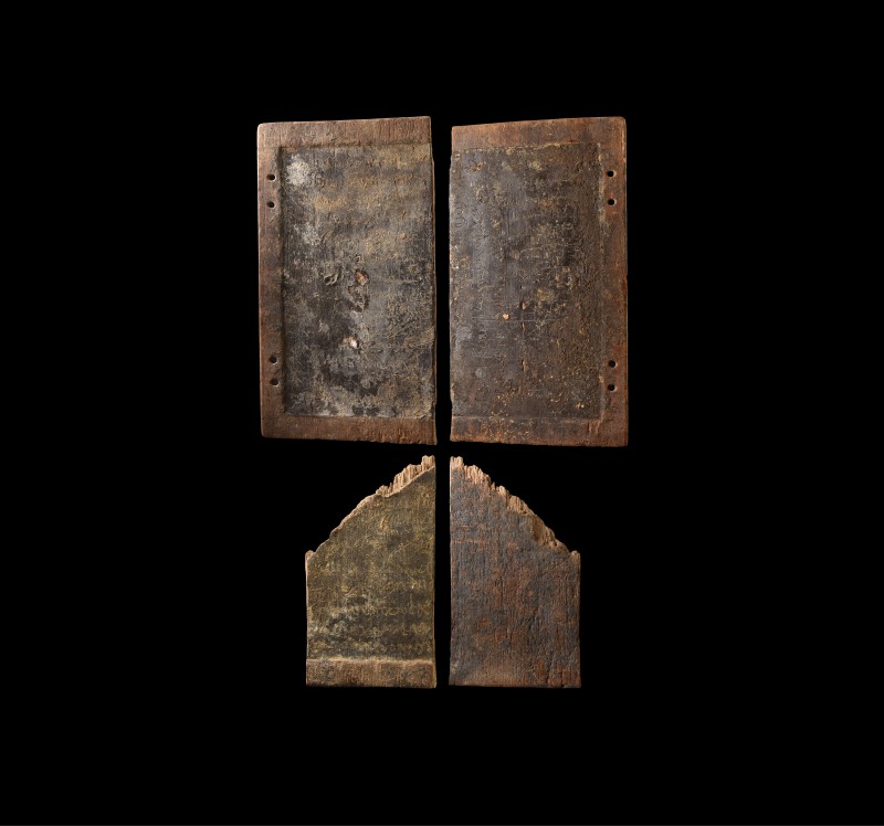 Roman Inscribed Wax Tablet Group
3rd-4th century AD. Two wooden wax tablet sect...
