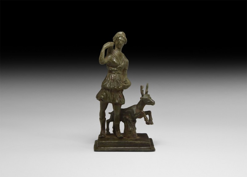 Roman Diana Statuette with Stag
1st century BC-1st century AD. A bronze statuet...