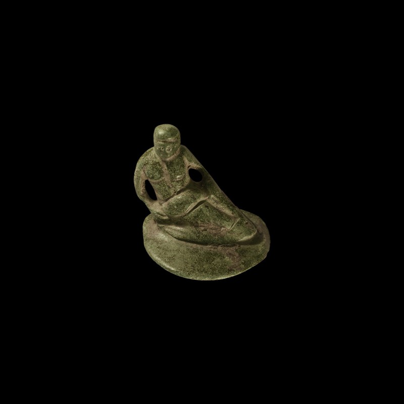 Roman Vessel Lid with Reclining Siren
1st-2nd century AD. A bronze discoid vess...