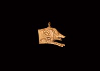 Roman Gold Boar Pendant
1st-2nd century AD. A finely formed gold pendant in the form of the front part of a leaping boar, large tusks in its open mou...