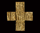 Byzantine Period Gold 'Coptic' Cross with Miracles
8th-13th century AD. A large sheet gold cruciform plaque with repoussé figural scenes of the Chris...