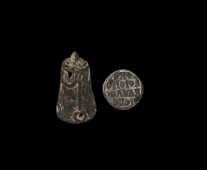 Byzantine Silver Seal Pendant with Inscription
10th-13th century AD. A hollow-f...